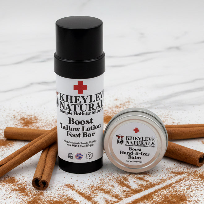 We have you covered with our Boost Hand-IT-Tizer and Boost Foot Lotion Bar! Helps optimize your body's natural immune system, while keeping feet and hands moisturized! Use the Boost Foot Bar at night before bed and again in the morning. Carry the Hand-IT-Tizer with you for on the go moisture and added germ defense after washing your hands.