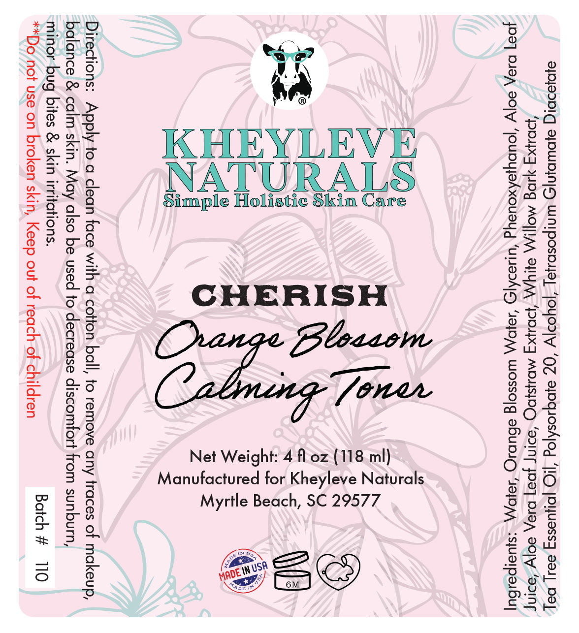 Cherish Orange Blossom Toner with natural ingredients for refreshing and hydrating skin.