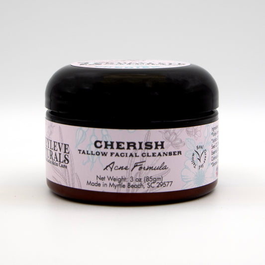 Cherish Acne Formula Cleanser is a perfect blend of Tallow, organic ingredients and essential oils to help balance acne prone skin.