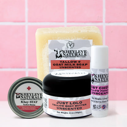 The Calm Skincare Kit is an all-in-one routine made with grass-fed tallow and gentle botanicals.