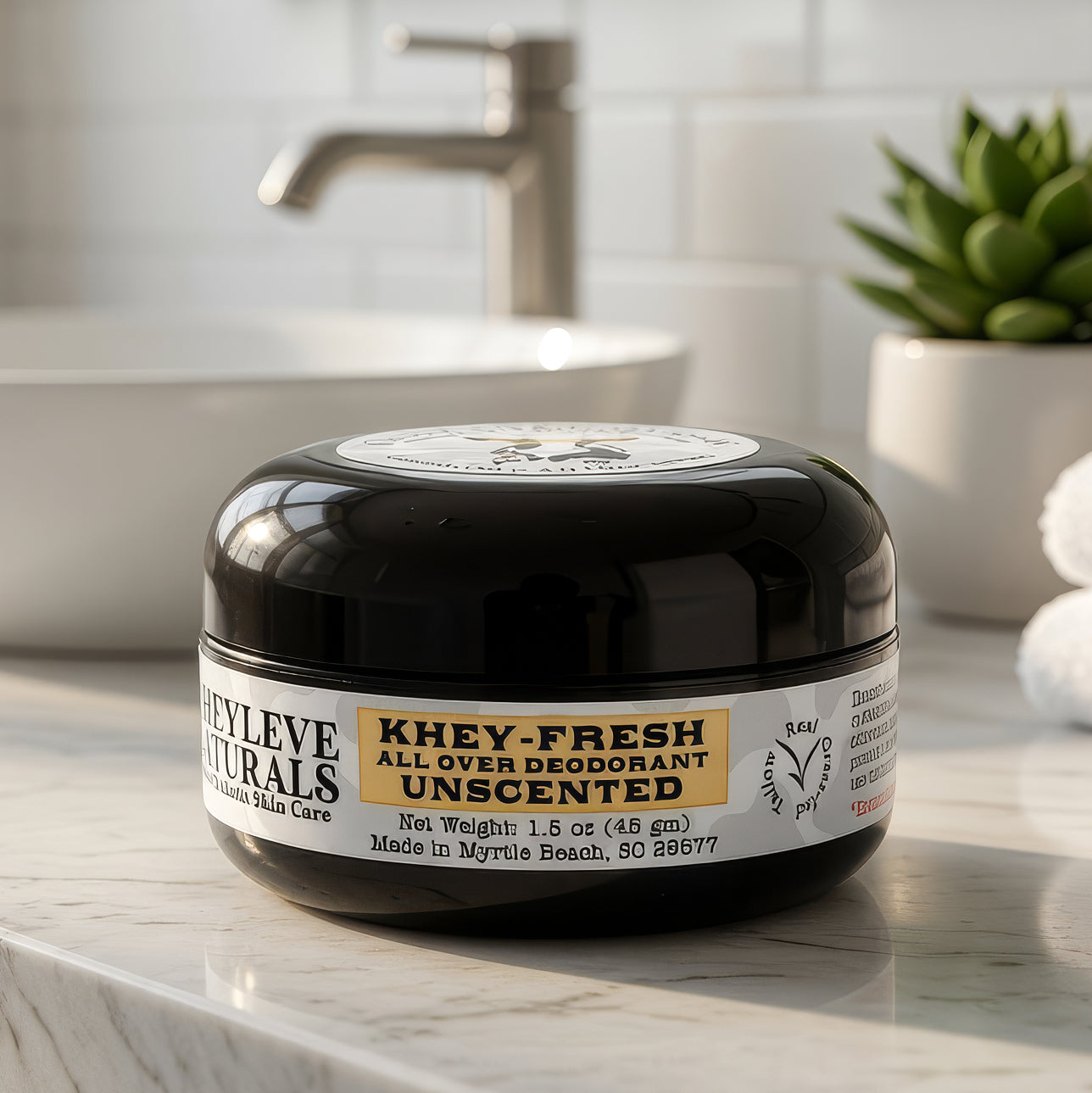 Khey-Fresh delivers all-day protection without the aluminum, parabens, or synthetic fragrances that irritate sensitive skin