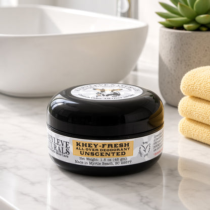 Khey-Fresh delivers all-day protection without the aluminum, parabens, or synthetic fragrances that irritate sensitive skin