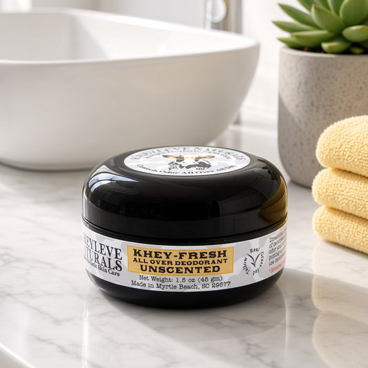 Khey-Fresh delivers all-day protection without the aluminum, parabens, or synthetic fragrances that irritate sensitive skin