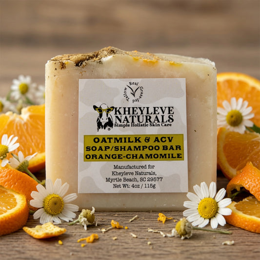 This all natural  Shampoo/ Soap bar is packed with the soothing power of chamomile and the refreshing zing of orange. Revive your hair with the natural, vinegar-infused chamomile formula, perfect for sensitive scalps.