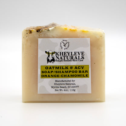 This all natural  Shampoo/ Soap bar is packed with the soothing power of chamomile and the refreshing zing of orange. Revive your hair with the natural, vinegar-infused chamomile formula, perfect for sensitive scalps.