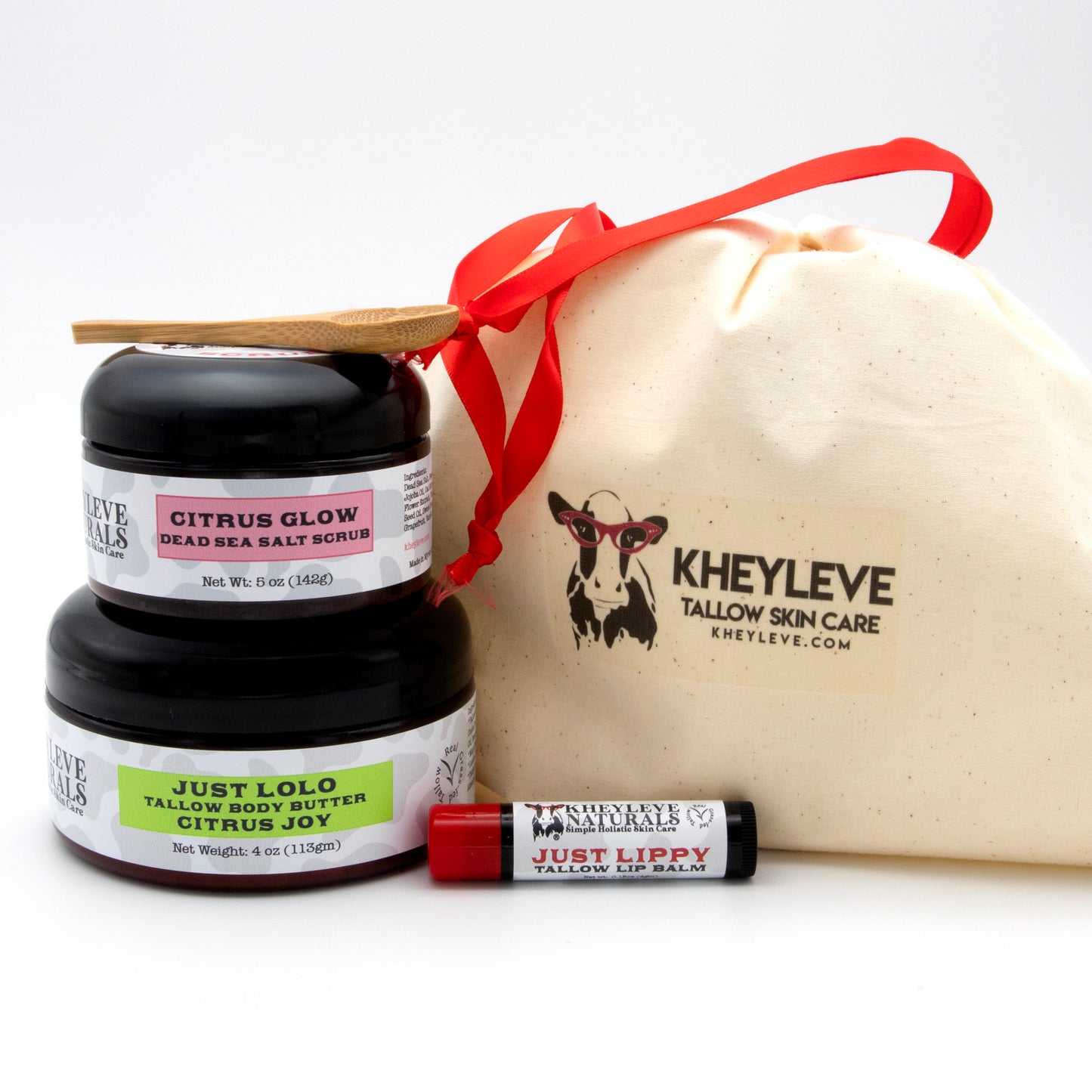 Citrus Joy gift set with tallow body butter, salt scrub, lip balm and gift bag