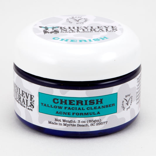 Cherish Acne Formula Cleanser is a perfect blend of Tallow, organic ingredients and essential oils to help balance acne prone skin.